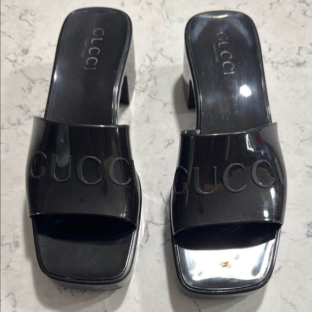 Gucci Black Mules Sleek Glossy Finish